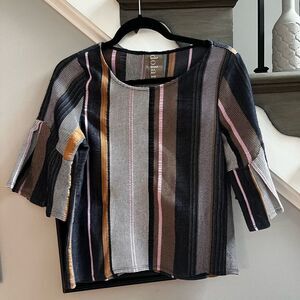 Dolan Left Coast Collection 3/4 Pleated Striped Mixed Media Top sz XS